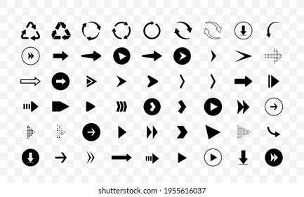 Set of different arrows isolated on checkered background. Vector icons. Arrow shapes.
