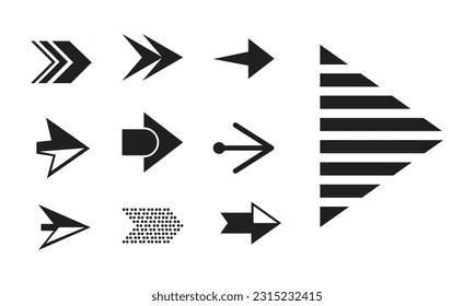 set different arrows mark. Collections arrows pointers. Flat style vector illustration