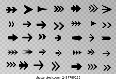 Set of different arrows on an isolated transparent background. Arrows vector png.