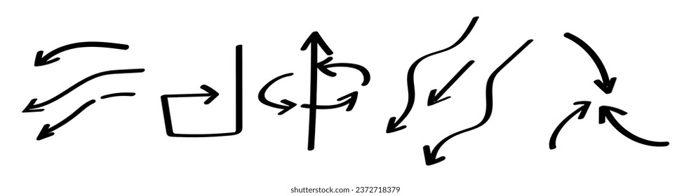 Set of different arrows on white background