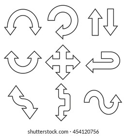 Set of different arrows on a white background. Vector illustration