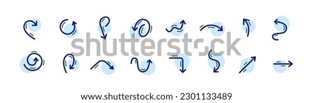 Set of different arrows. Straight and curvy. User interface icons. Pixel perfect, editable stroke set