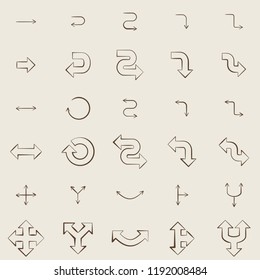 set of different arrows in vector in doodle style