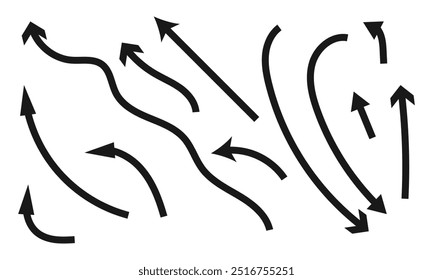 Set different arrows for web design. Arrows vector icon. Arrow icon. Set of arrow. Arrow  vector. Long, semi-round, curve, semi-curve arrow icon.