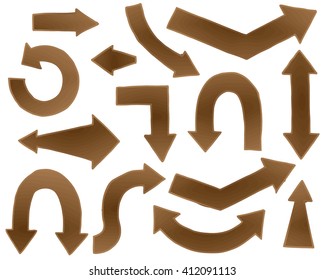 Set of different arrows. Wooden pointer vector