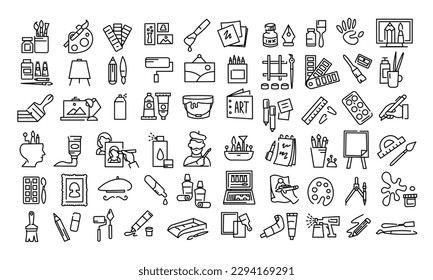 Set of different art icons on white background