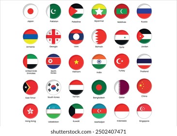 Conjunto de diferentes banderas de países asiáticos