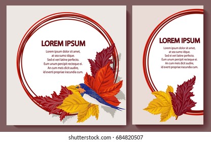Set with different autumn design elements. Vector illustration with autumn leafs and swallow. It can be used for invitation, wrapper, poster, greeting card, banner. 