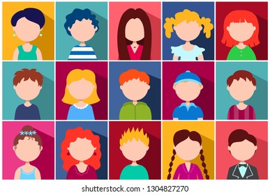 Set of different avatars. Color vector illustration. 