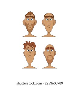 Set of different avatars of a man with blue eyes and brown hair