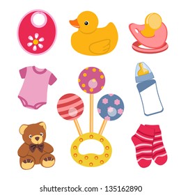 Set of different baby objects