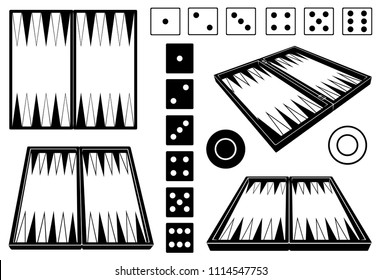 Set of different backgammon boards isolated on white svg