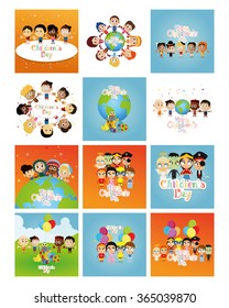a set of different backgrounds with children and text