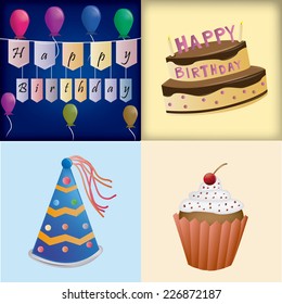 a set of different backgrounds with different objects for a birthday party