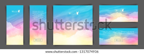 Set of different backgrounds with realistic\
pink-blue sky and cumulus clouds. The image can be used to design a\
banner, flyer and\
postcard.