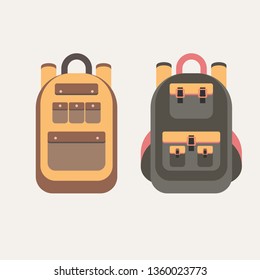 Set of different backpacks, men, women and unisex. Backpacks isolated on white background. Vector illustration in sketch style.