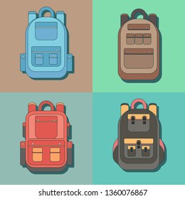 Set of different backpacks, men, women and unisex. Backpacks isolated on white background. Vector illustration in sketch style.