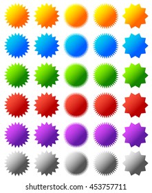 Set of different badge, button shapes, background in 6 colors