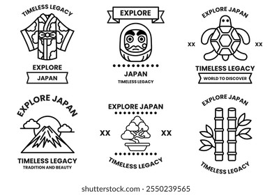 A set of different badges in concept of Explore Japan