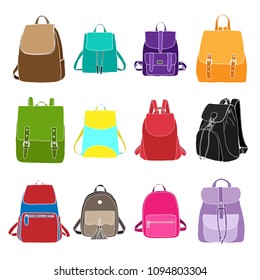 Set of different bags, men, women and unisex. Bags isolated on white background. Vector illustration in sketch style.