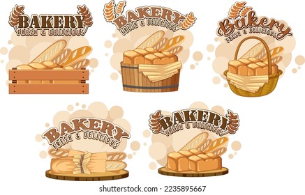 Set of different bakery logo text banners illustration