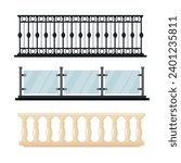 Set of different balcony railing isolated on white background. Vector stock