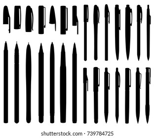 Set of different ballpoint pens isolated on white