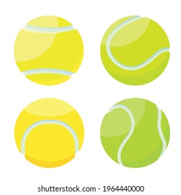 Set of different balls for big tennis. Yellow and green Tennis Balls with shadow isolated on white background. Icon vector illustration.