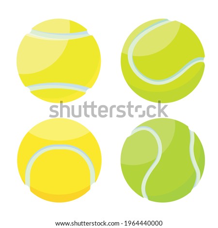 Set of different balls for big tennis. Yellow and green Tennis Balls with shadow isolated on white background. Icon vector illustration.