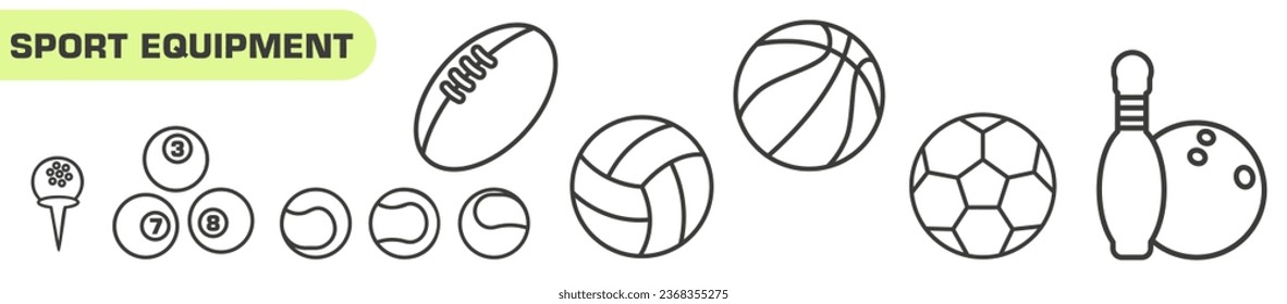 Set of different balls. Sports equipment.Set of flat objects, icons of sports equipment for recreation and leisure. EPS 10.