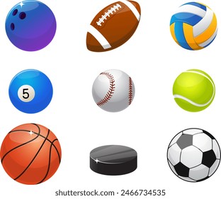 set of different balls for sports games. Stock vector illustration