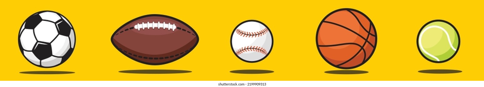 Set of different balls of different sports. soccer. football. baseball. basketball. tennis. etc.