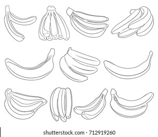 Set of different bananas isolated on white