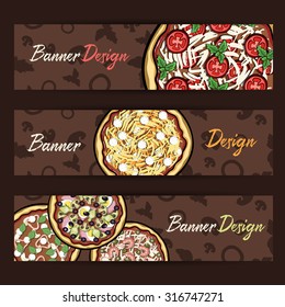 Set of different banners for pizzeria or cafe or bar. Vector illustration.