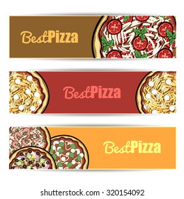 Set of different banners for pizzeria or cafe or bar. Vector illustration.