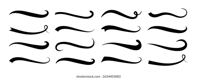 Set of different baseball swoosh tails, swoosh waves for text vector elements
