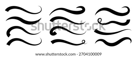 Set of different baseball swoosh tails, swoosh waves for text vector elements