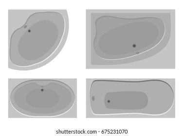 Set of different bathrooms with a view from above. Vector flat elements for your design and infographics