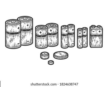 A set of different batteries. Sketch scratch board imitation.
