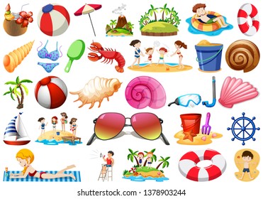 Set of different beach objects illustration