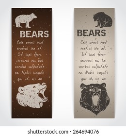 Set of different bears banners. Vector illustration.