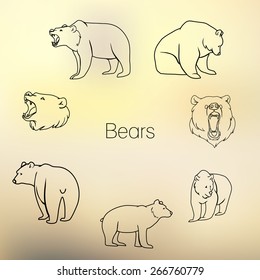 Set of different bears with grunge design. Vector illustration