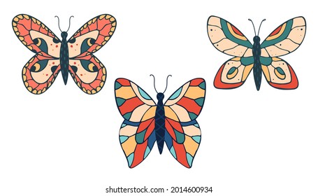 Set of different beautiful butterflies. Vector illustration isolated on white background.
