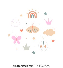 set of different beautiful elements for girl