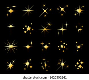 Set of different beautiful golden star and spakle shapes vector, collection