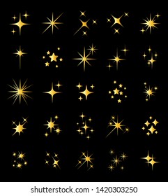 Set of different beautiful golden star and spakle shapes vector, collection