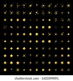 Set of different beautiful golden star and spakle shapes vector, collection