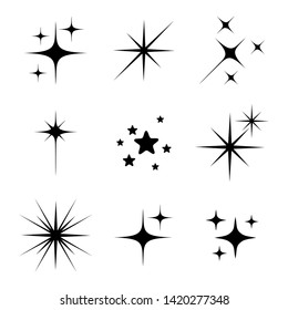 Set of different beautiful star and spakle shapes vector, collection