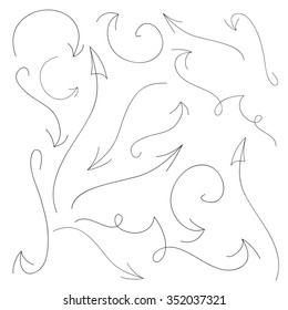 Set of different beautiful thin curved black arrows indicate the direction of your project.