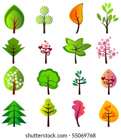 Set of different beautiful trees